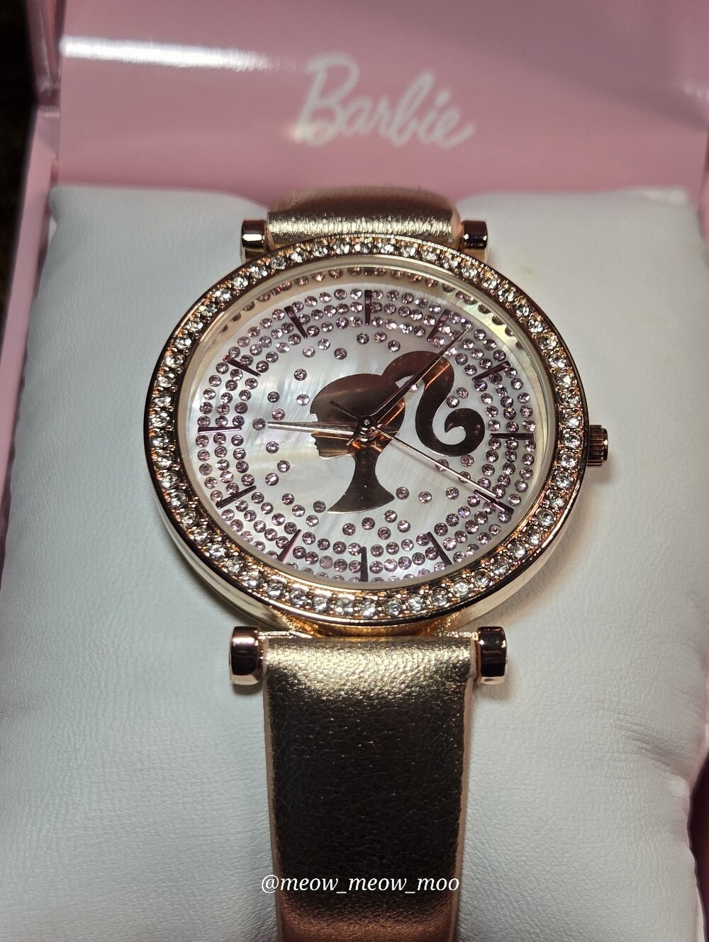 Barbie Rose Gold Rhinestone Watch with Pink Box Accutime New
